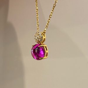 Alternative view of Gullhúðað silfur men með sirkoniu steinum og bleikum stein