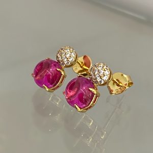 Gullhúðaðir silfurlokkar með sirkoníu steinum Og bleikum stein